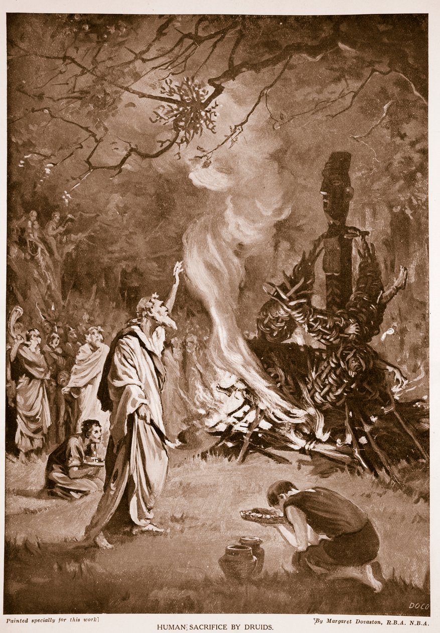 Sacrificio umano da parte dei druidi, illustrazione da "Hutchison