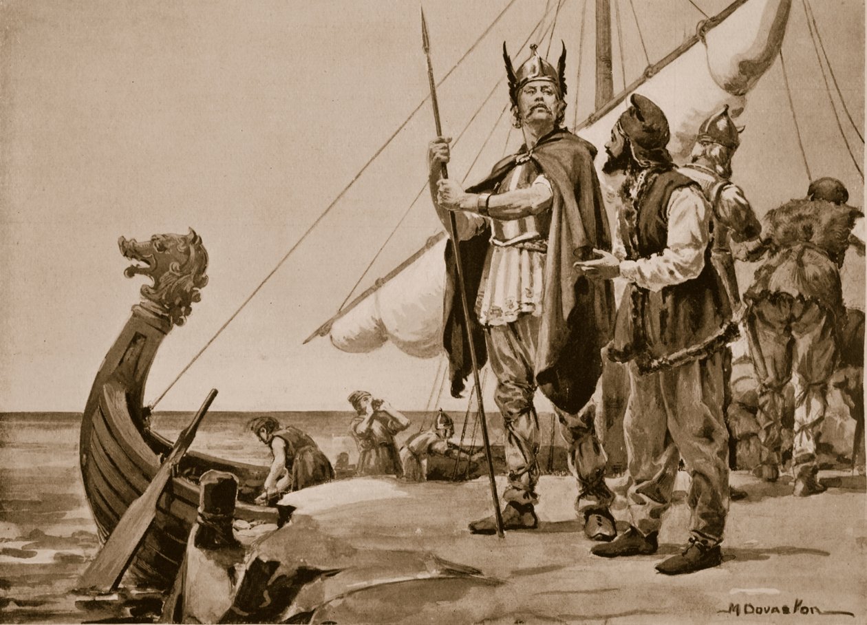 Rurik parte per la terra degli Slavi, 862 (litografia) da Margaret Dovaston