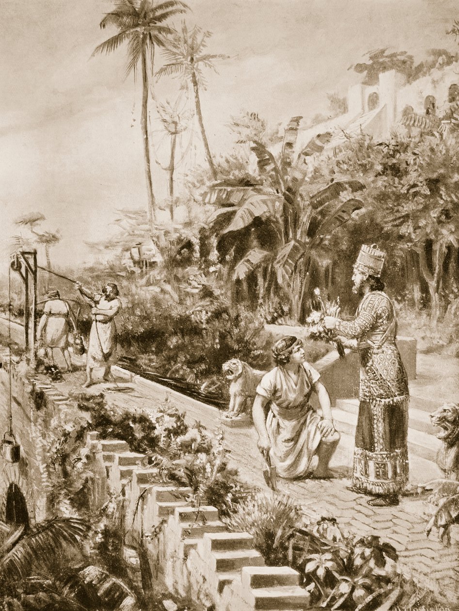 I giardini pensili di Babilonia, illustrazione da "Storia delle nazioni" di Hutchinson (litografia) da Margaret Dovaston