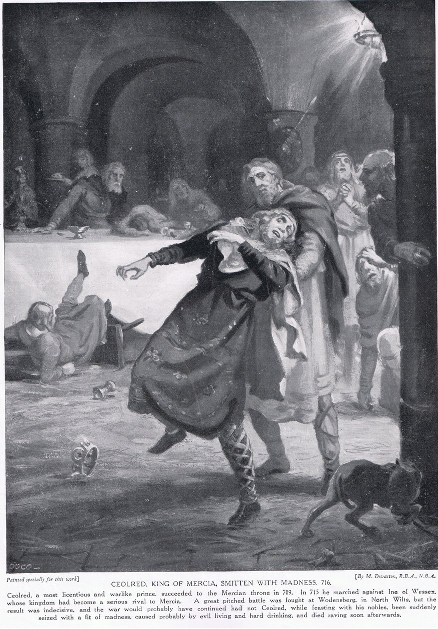 La follia di Re Ceolred di Mercia AD 716 da Margaret Dovaston