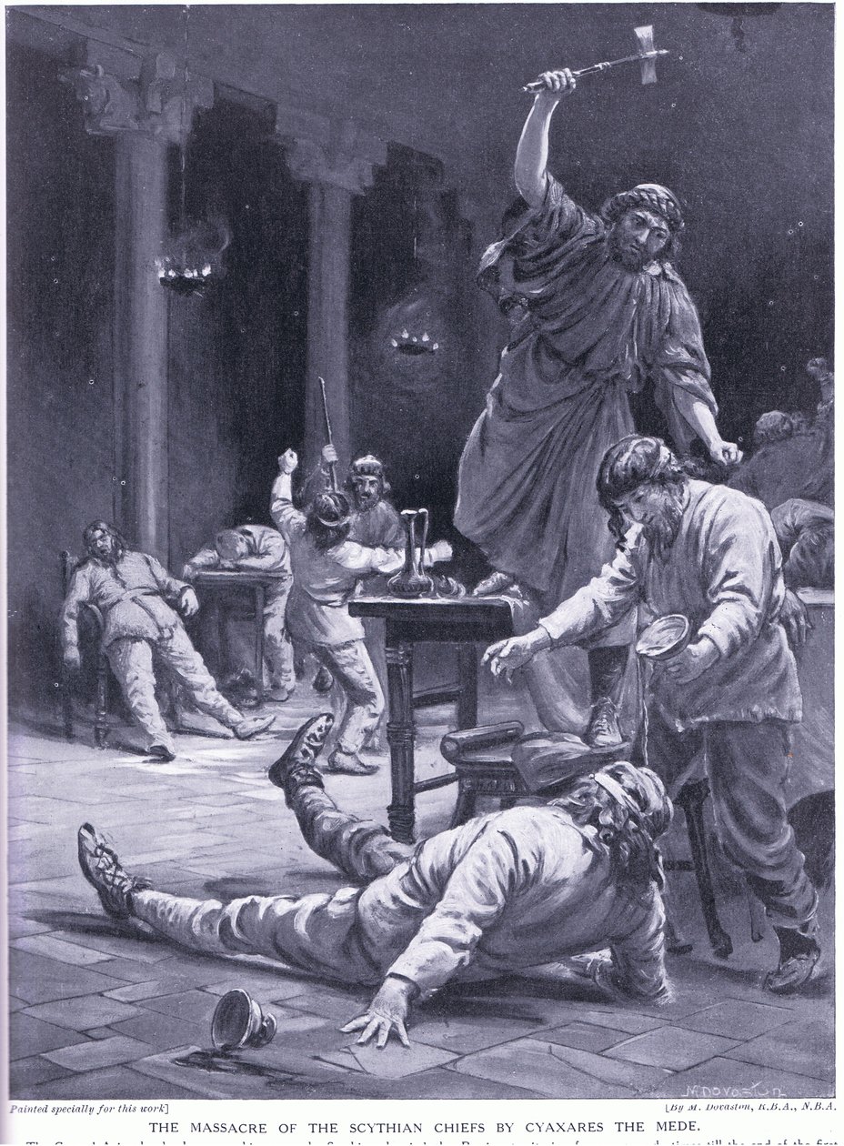 Il massacro dei capi sciti da parte di Ciassare il Mede (litografia) da Margaret Dovaston