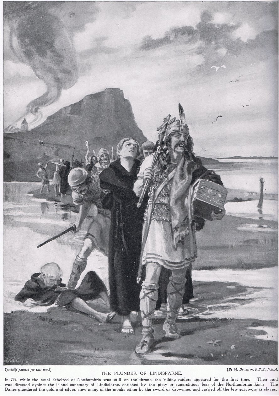 Il saccheggio di Lindisfarne AD793 da Margaret Dovaston