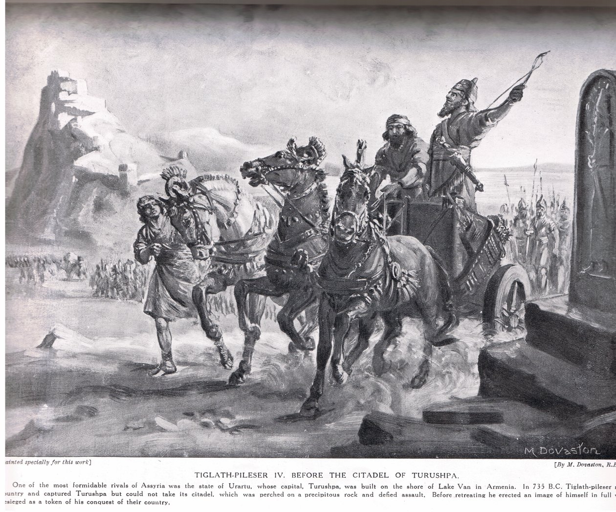 Tiglath-Pileser IV davanti alla cittadella di Turushpa, illustrazione da "Hutchinson