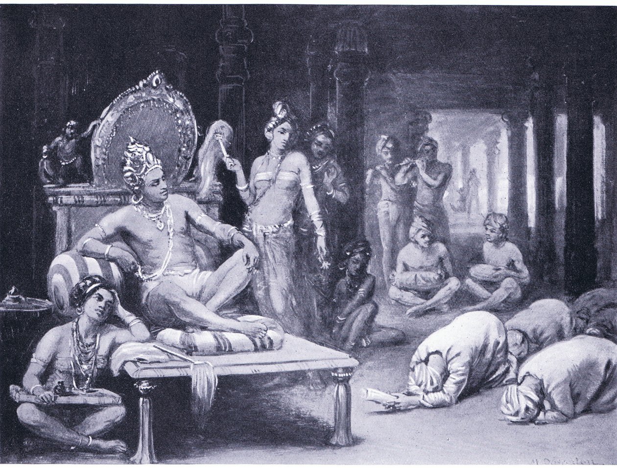 Vikramanka Chalukhya invia un messaggio amichevole a Kulottunga Chola (litografia) da Margaret Dovaston