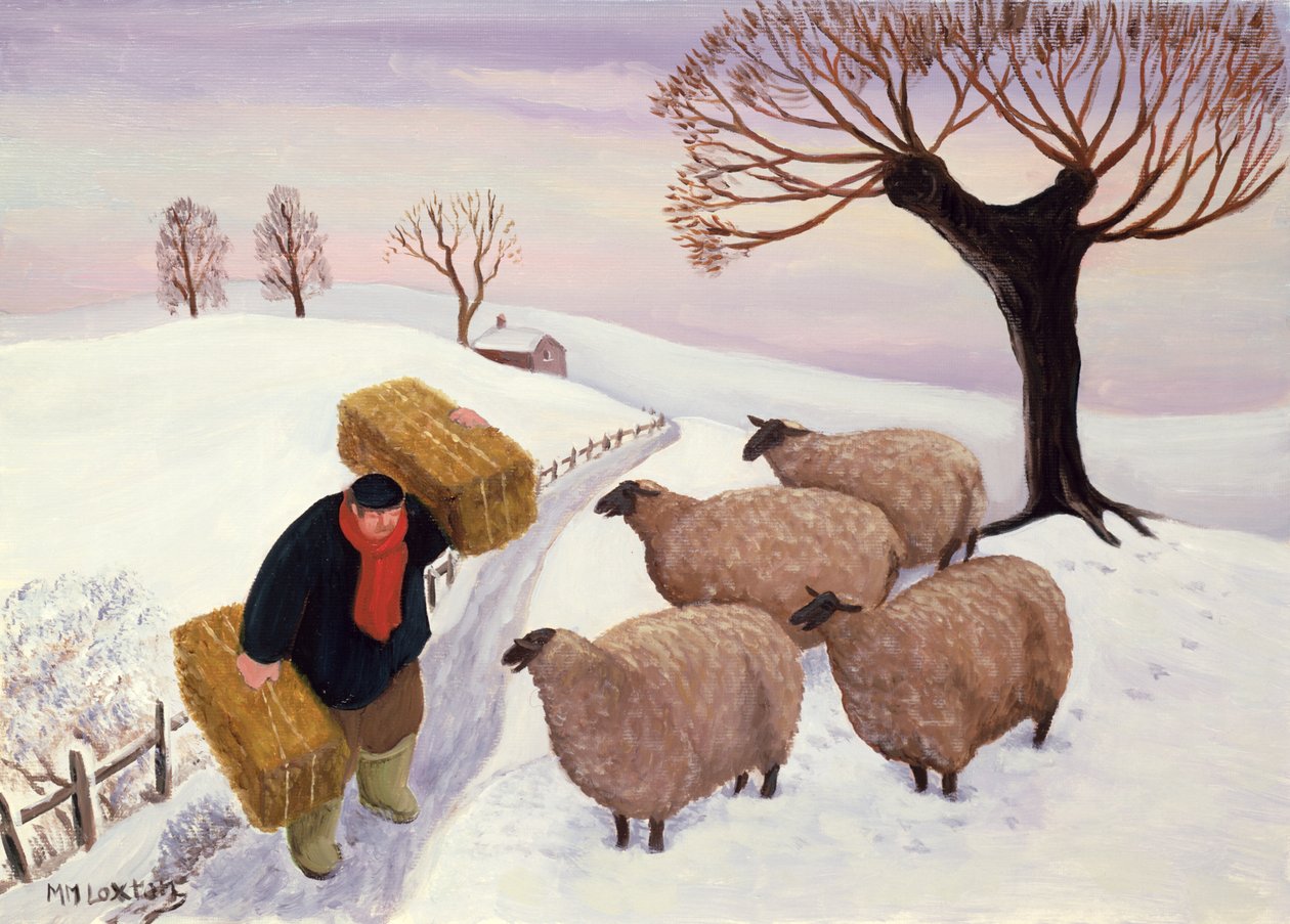 portare il fieno alle pecore in inverno da Margaret Loxton