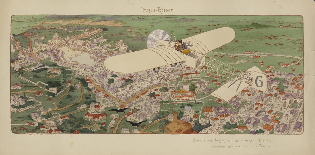 Il monoplano Bleriot di Beaumont arriva a Roma vincendo la gara aerea Parigi-Roma da Marguerite (fl.1909 14) Montaut