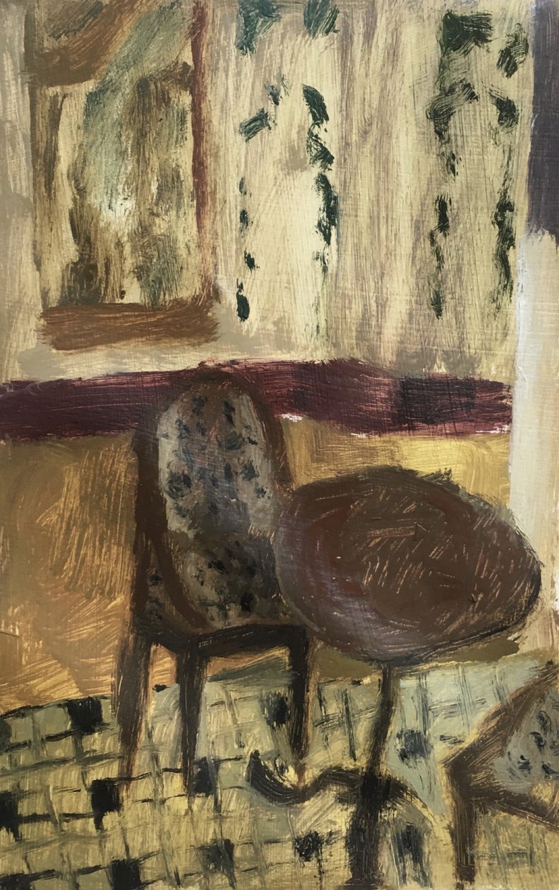 Al ristorante di Parigi, 2019 (olio su carta) da Maria Magenta