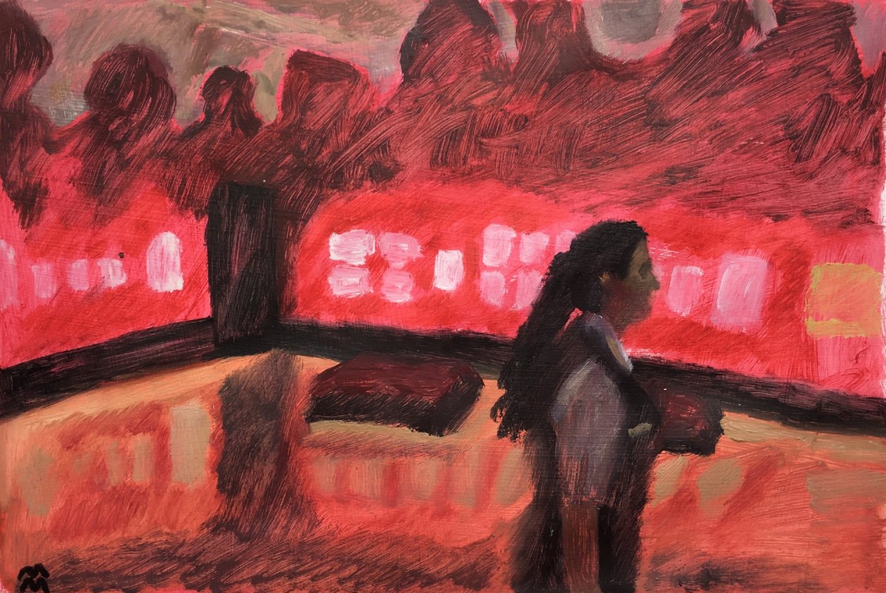 Chambre Cramoisie, 2019 (olio su carta) da Maria Magenta