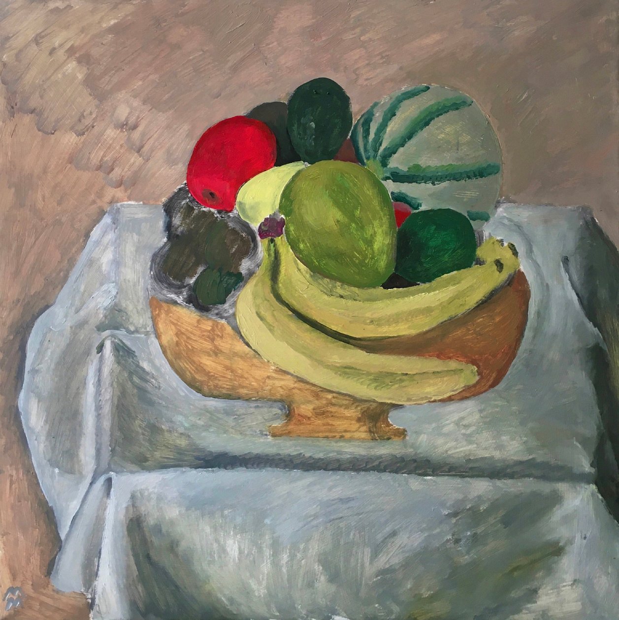 Cestino di frutta, 2020 (olio su carta) da Maria Magenta