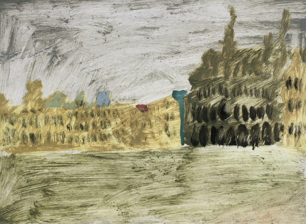Paesaggio giallo oro di Bruxelles, 2019 (olio su carta) da Maria Magenta