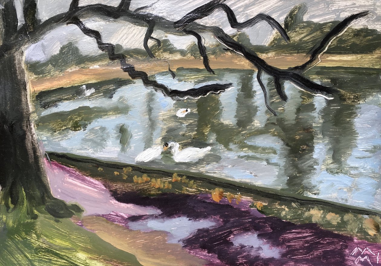 Lac du Bois de Boulogne, 2019 (olio su carta) da Maria Magenta