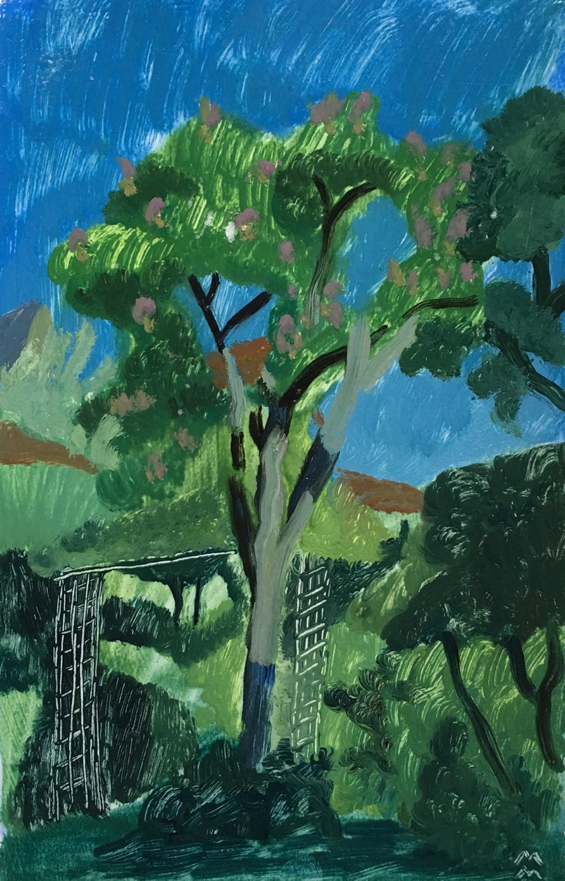 Paesaggio turco con albero, 2019 (olio su carta) da Maria Magenta