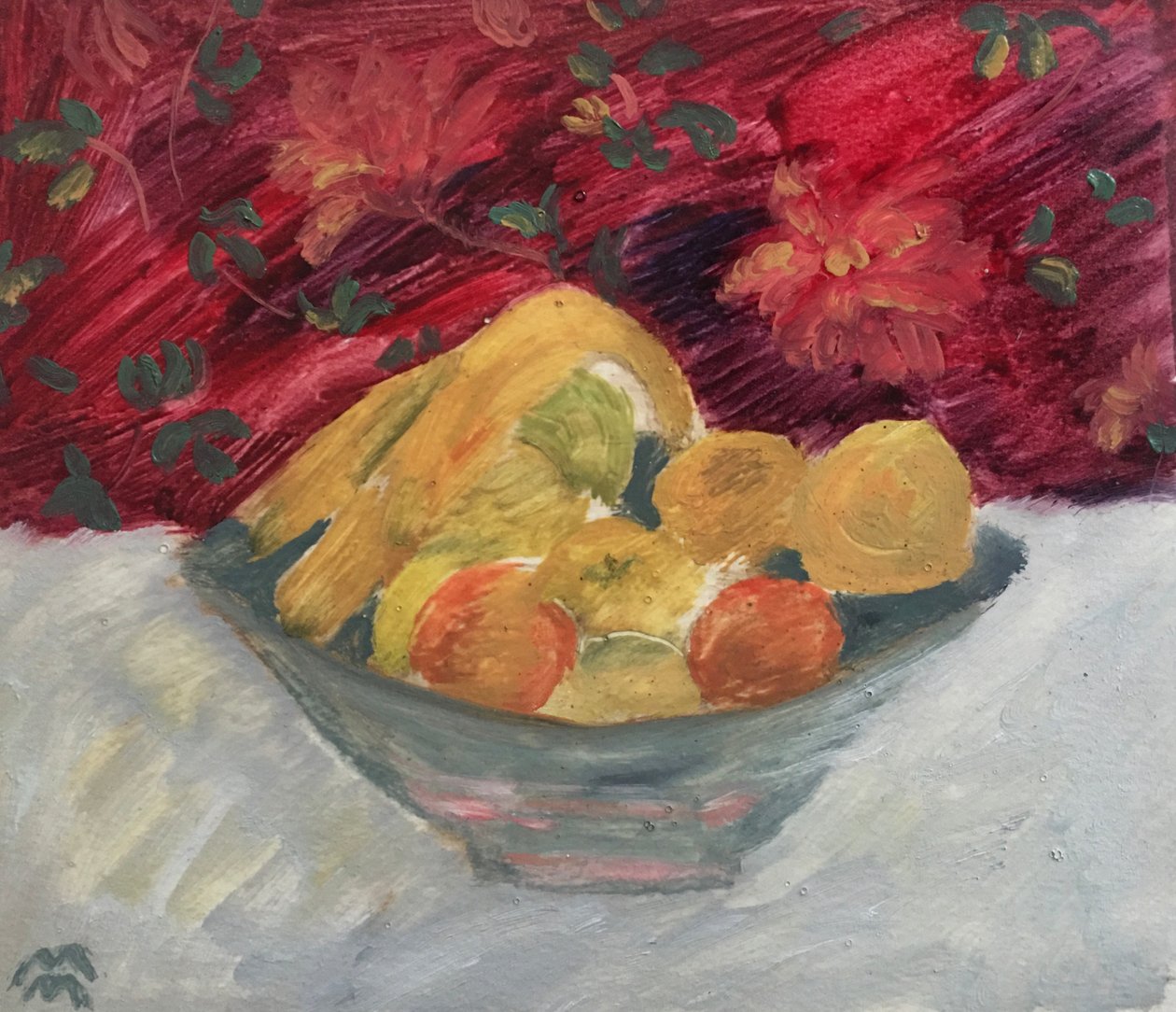 Vase aux Fruits de Juin, 2021 (olio su carta) da Maria Magenta