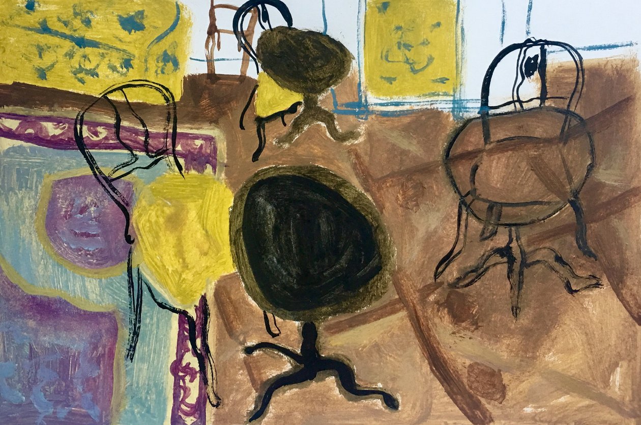 Interno giallo, 2018 (olio su carta) da Maria Magenta