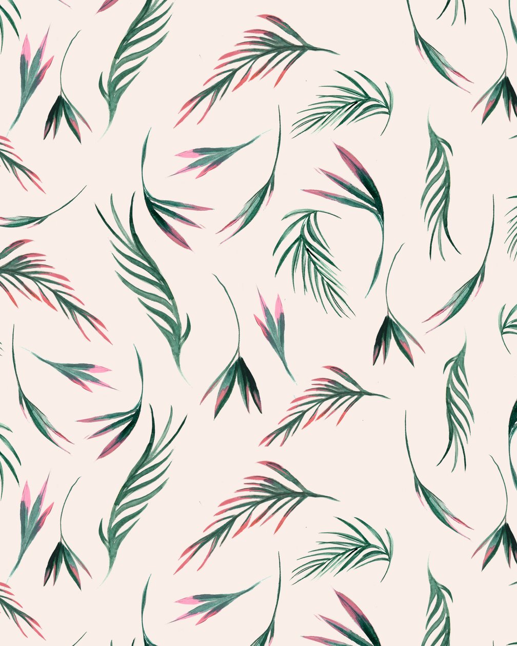 Foglie tropicali in rosa, 2020 (acquerello) da Marianna Kulukundis