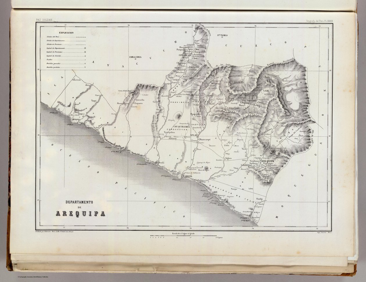 Mappa di Arequipa, 1865 da Mariano Felipe Paz Soldan