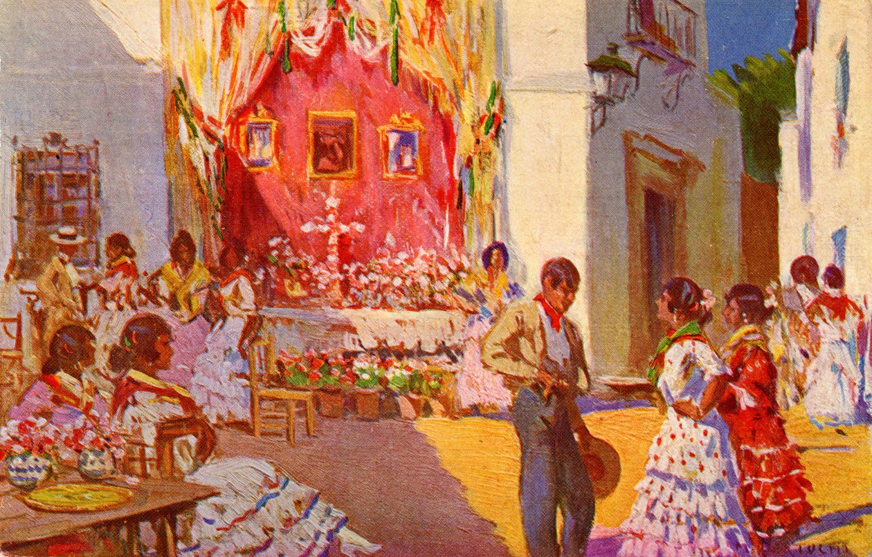 Altare di strada per la festa della Cruz de Mayo. Siviglia, Spagna da Mariano Bertuchi