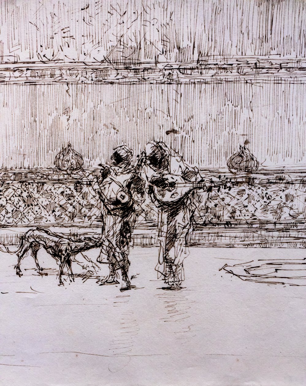 Musicisti arabi davanti a un re moresco, 1870-71 circa (penna e inchiostro su carta vergata) da Mariano Fortuny