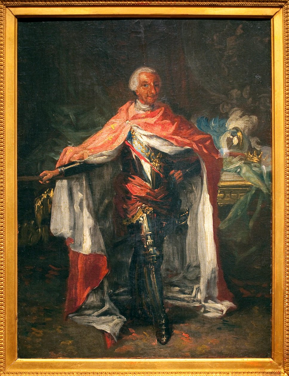 Ritratto di Carlo III di Spagna (1716-1788) - Dipinto di Mariano Salvador Maella (1739-1819), olio su tela, bozzetto, arte spagnola da Mariano Salvador de Maella