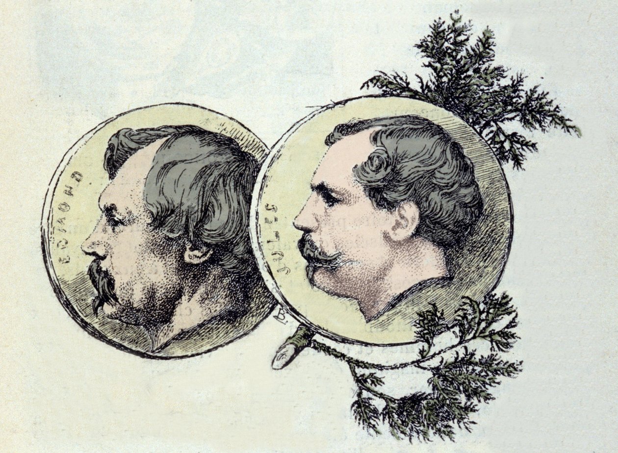 Ritratto di Edmond Goncourt (1822-1896) e Jules Goncourt (1830-1870) fratelli scrittori. Acquaforte di Marie Bacquemond (1841-1916) da Marie Bracquemond