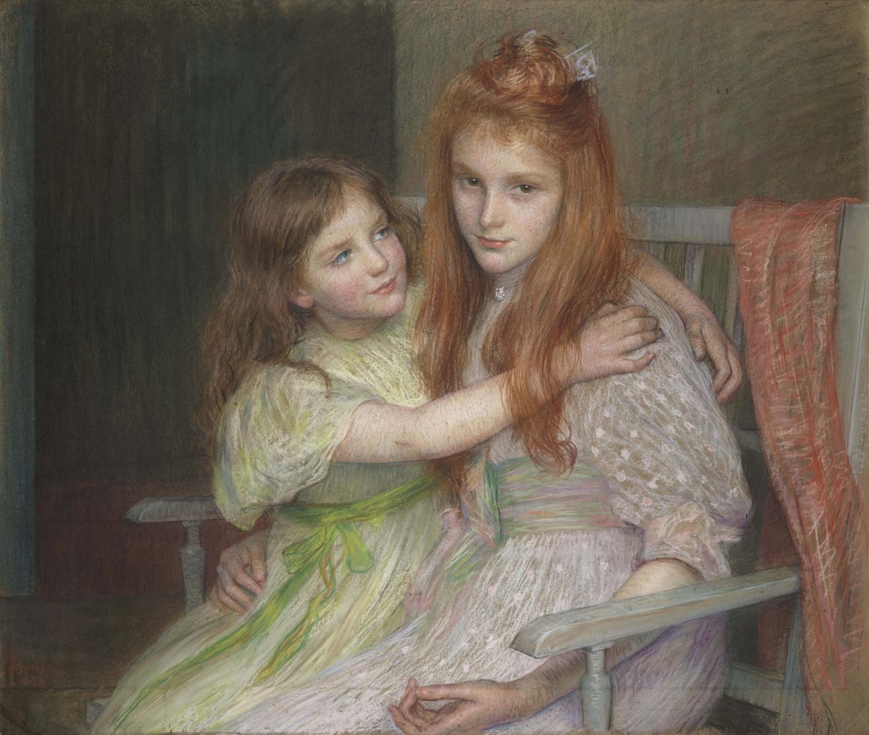 Due ragazze sedute su una panchina da Marie Louise Catherine Breslau