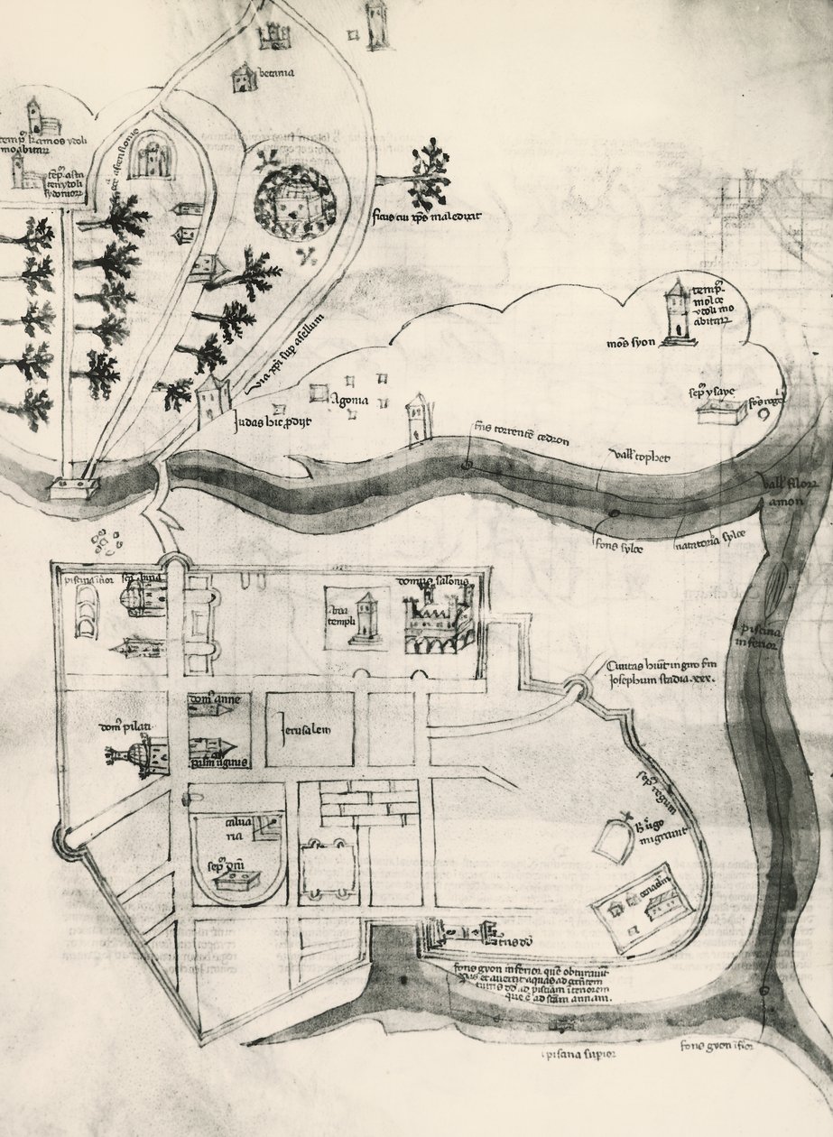 Mappa di Gerusalemme, dal Libro dei Segreti dei Fedeli della Croce (Liber Secretorum Fidelium Crucis) da Marino the Elder (after) Sanuto