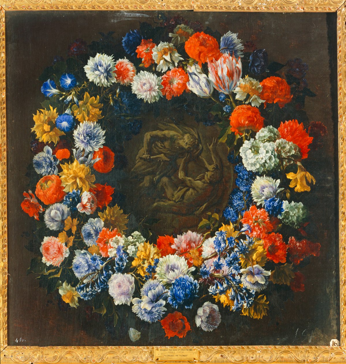 Corona di fiori con, al centro, una scena biblica da Mario (follower of) Nuzzi