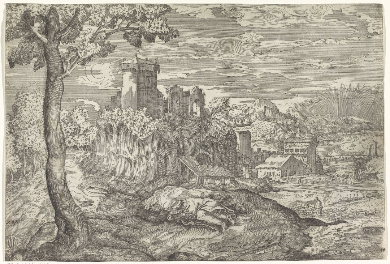 Paesaggio con rovina di castello da Mario Cartaro