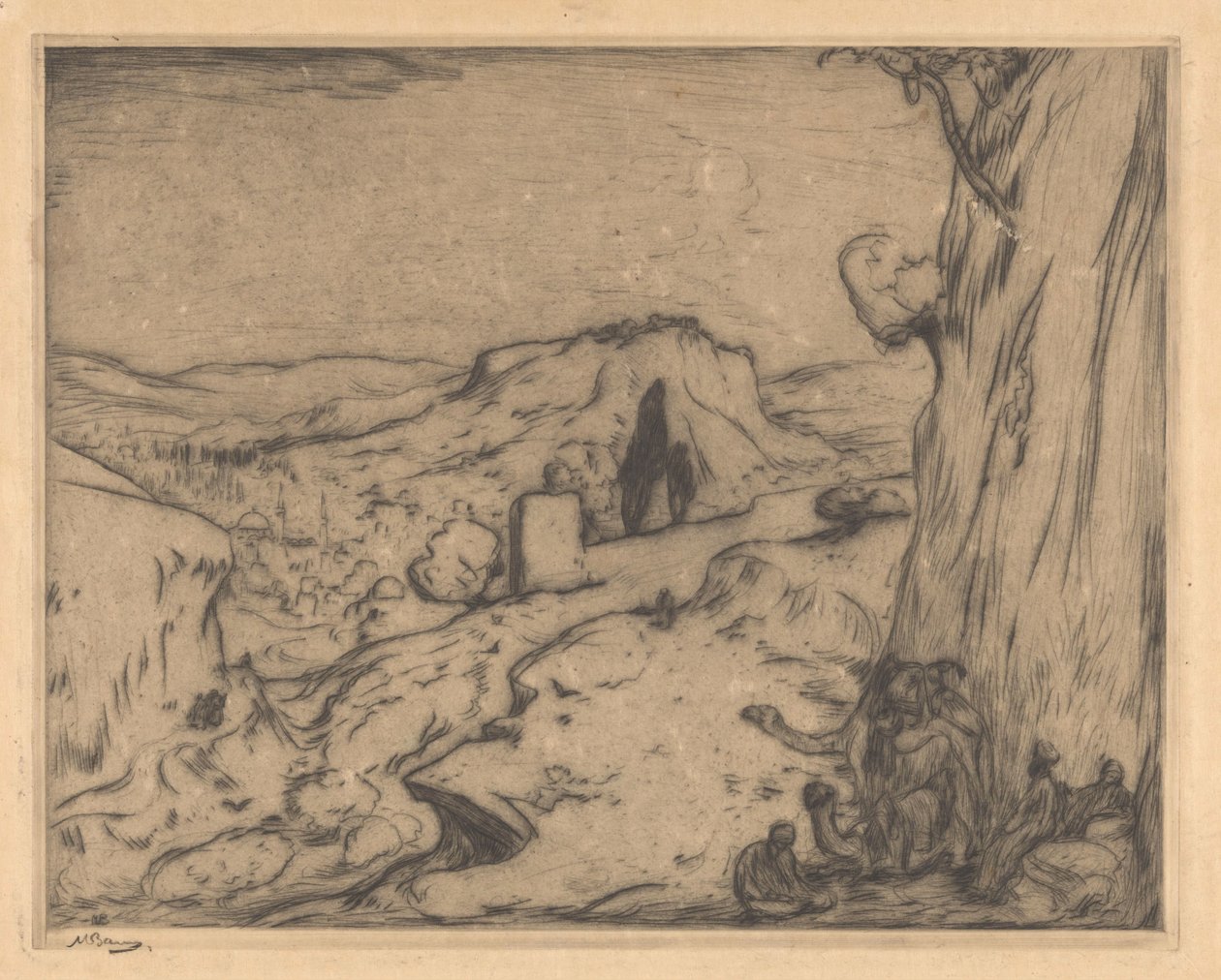 Vista di una città orientale in una valle da Marius Bauer (signed by artist)