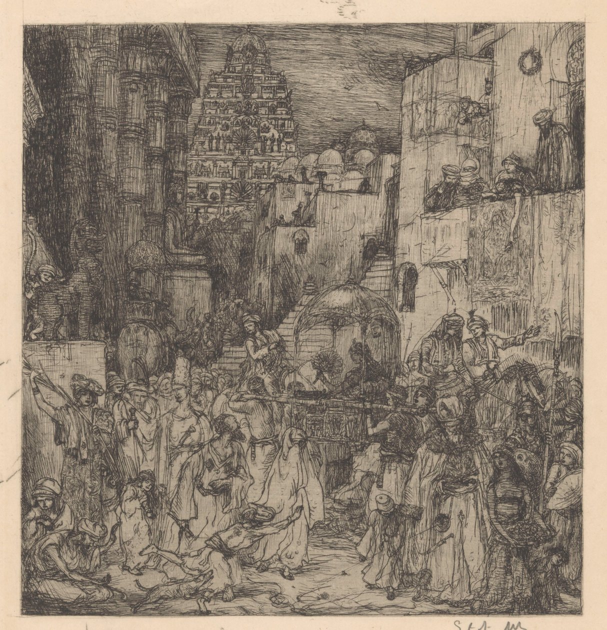 La moltitudine riempiva le strade di una grave allegria da Marius Bauer (signed by artist)