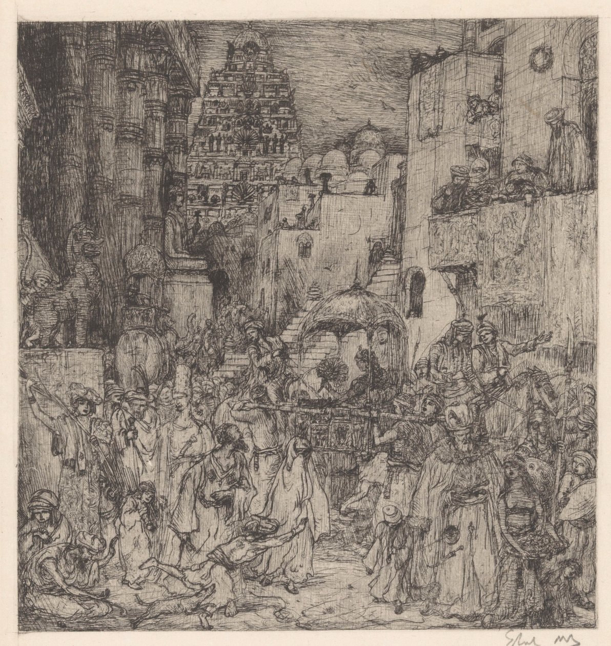 La moltitudine riempiva le strade di una grave allegria da Marius Bauer (signed by artist)