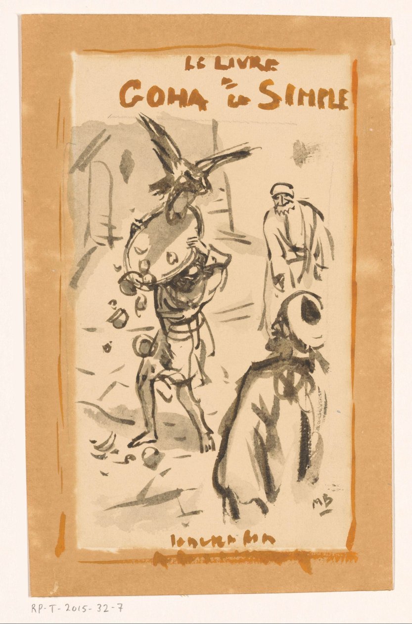 Uomo con vassoio attaccato da un rapace da Marius Bauer (signed by artist)