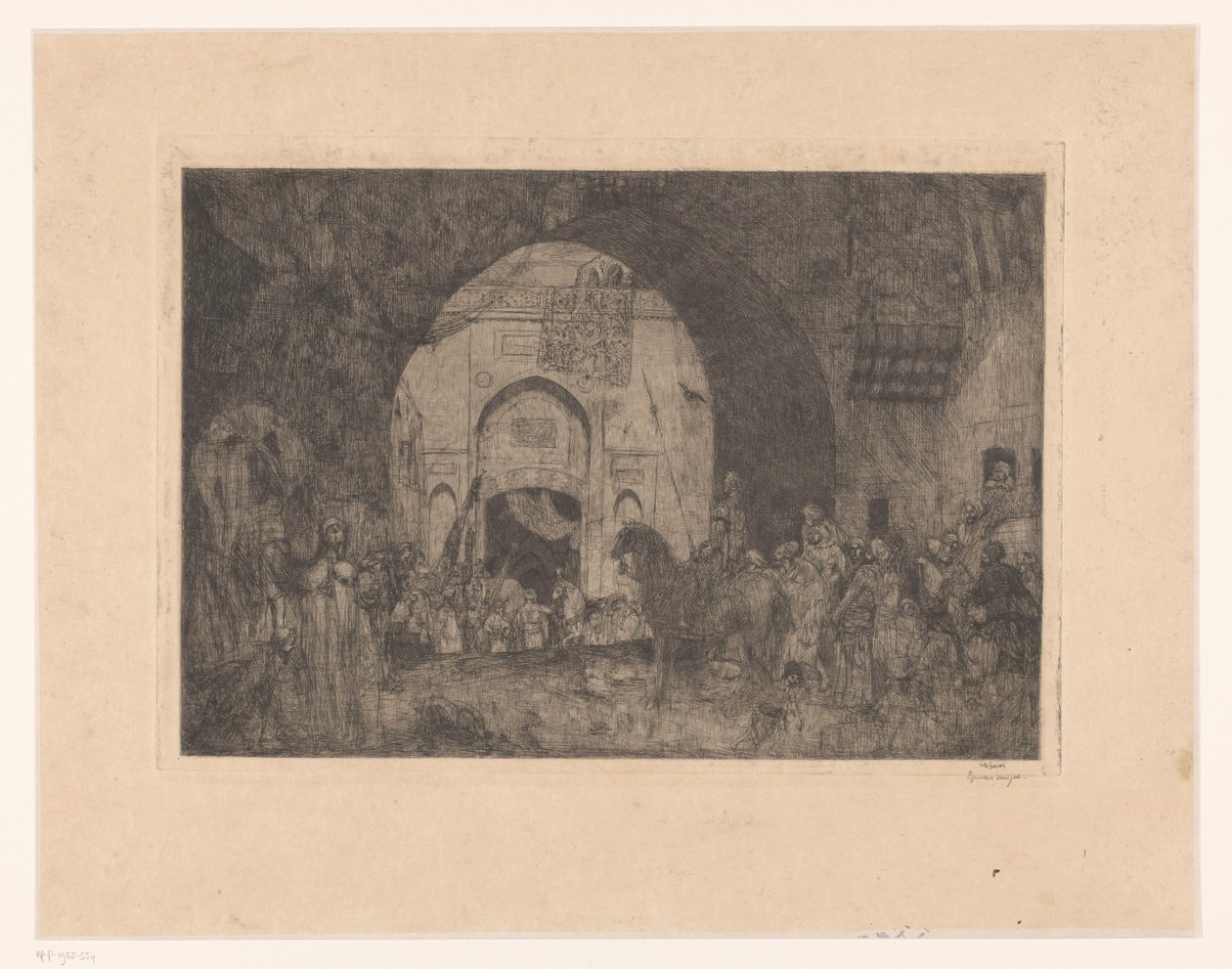 Cavalieri orientali e persone presso un portale da Marius Bauer (signed by artist)