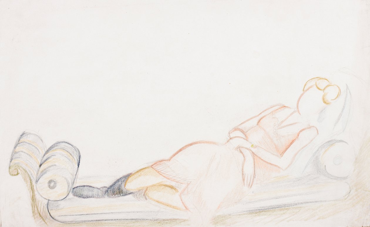 Christine Mavrogordato su un letto da giorno, c.1928 da Mark Gertler