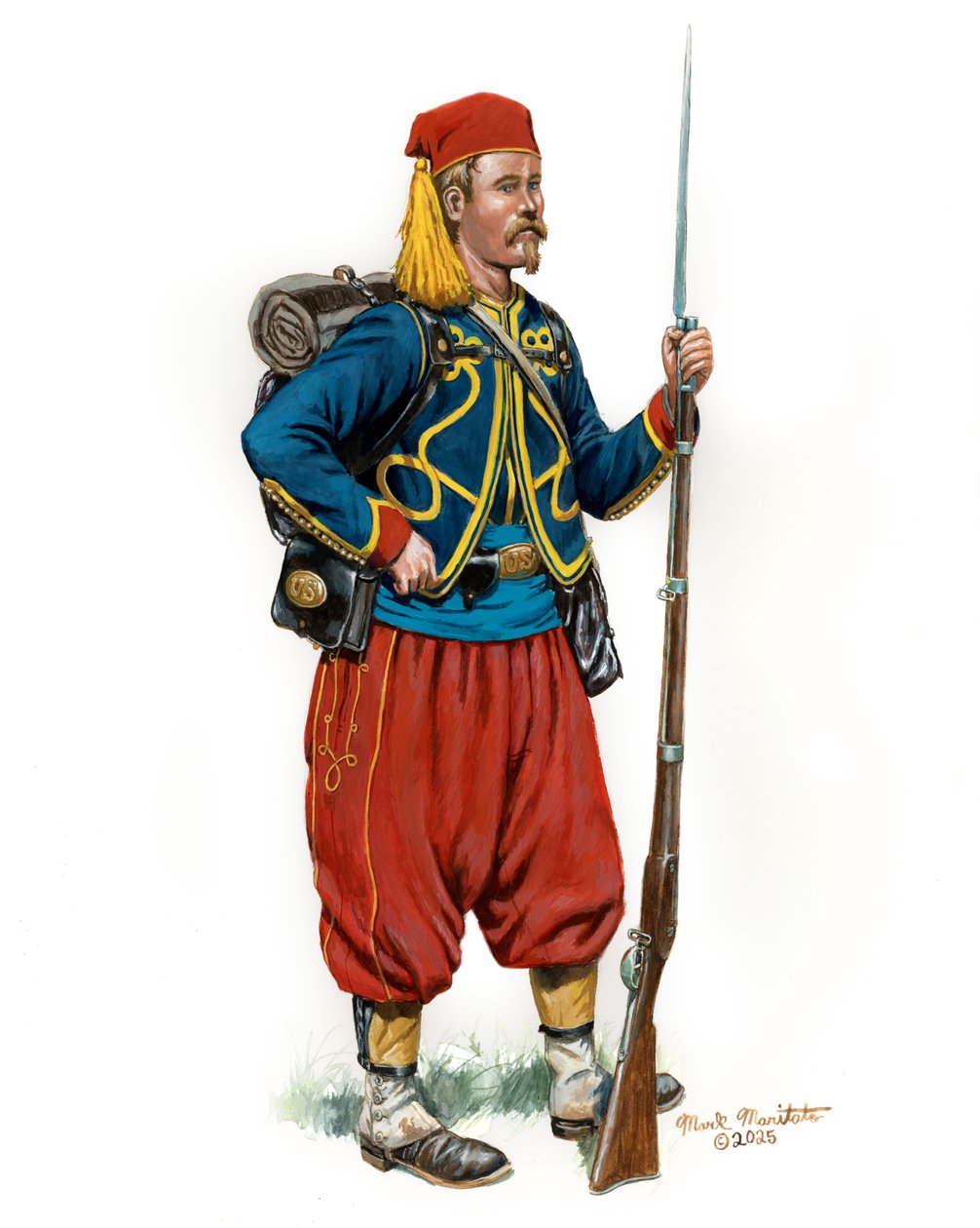 74° Fanteria di New York Co A Brigata Excelsior 1861, 2025 (Acquerello e guazzo su Bristol) da Mark Maritato