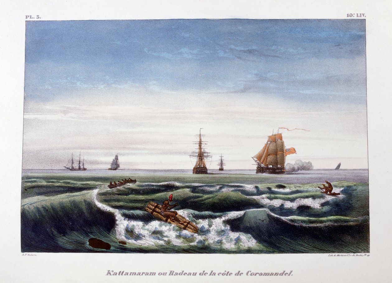 Una zattera al largo della costa di Coromandel, India, 1828 da Marlet et Cie