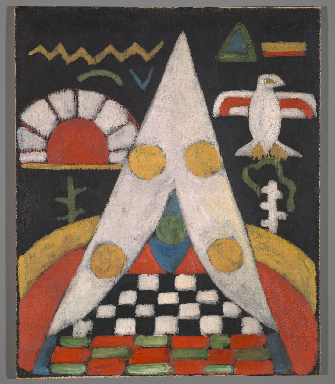 Un arrangiamento astratto di simboli indiani americani da Marsden Hartley