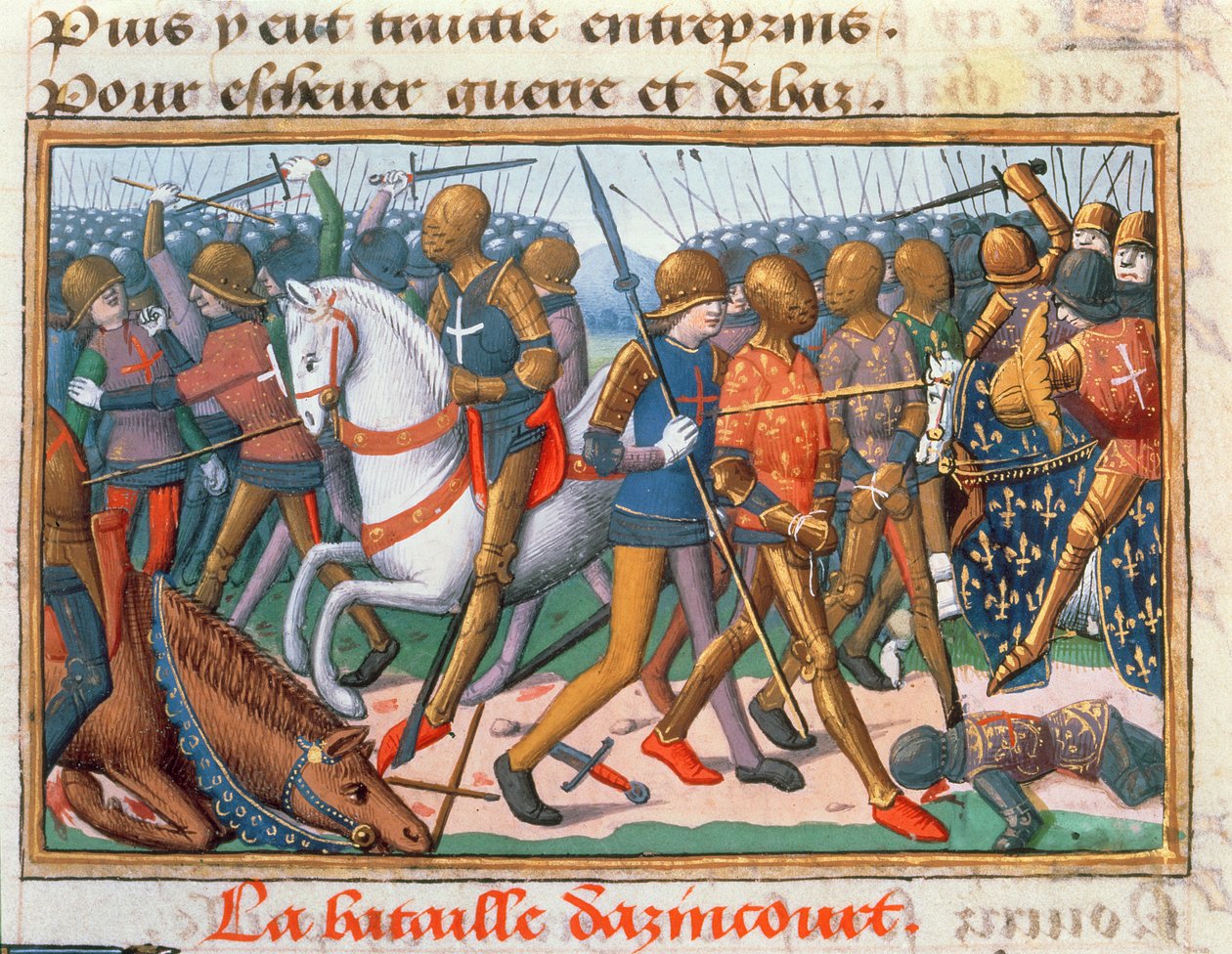 La battaglia di Agincourt, 1415, dal Vigil di Carlo VII, c.1484 da Martial de Paris
