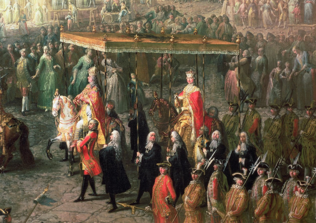 La processione di incoronazione di Giuseppe II (1741-90) Imperatore di Germania, a Romerberg, 1764 (dettaglio) da Martin II Mytens or Meytens