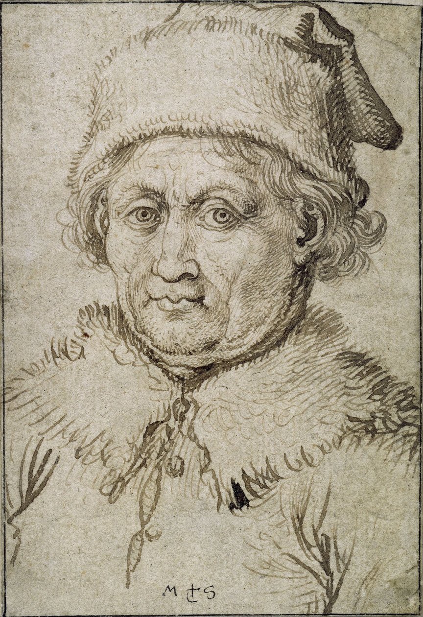 Immagine a mezzo busto di un vecchio con colletto di pelliccia e cappello da Martin Schongauer