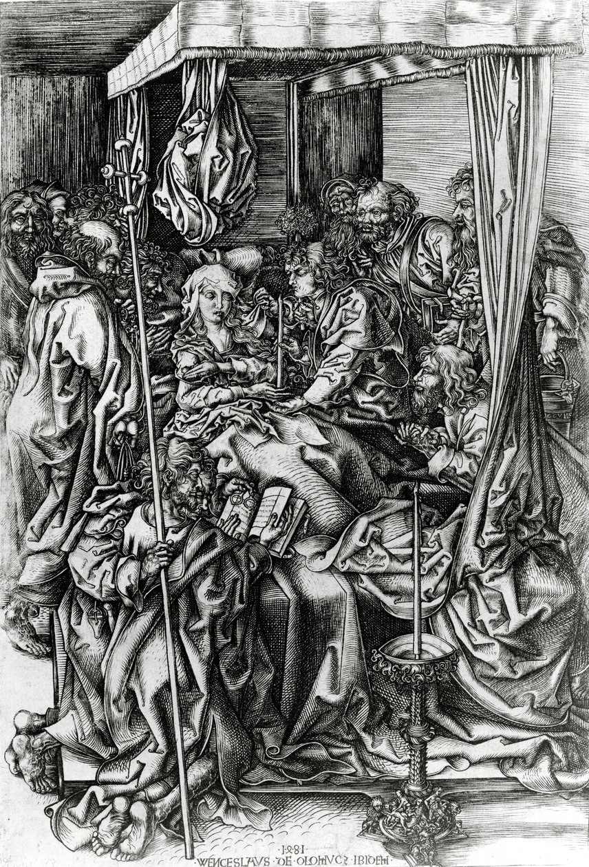 La morte della Vergine, inciso da Wenzel von Olmutz, 1481 da Martin Schongauer