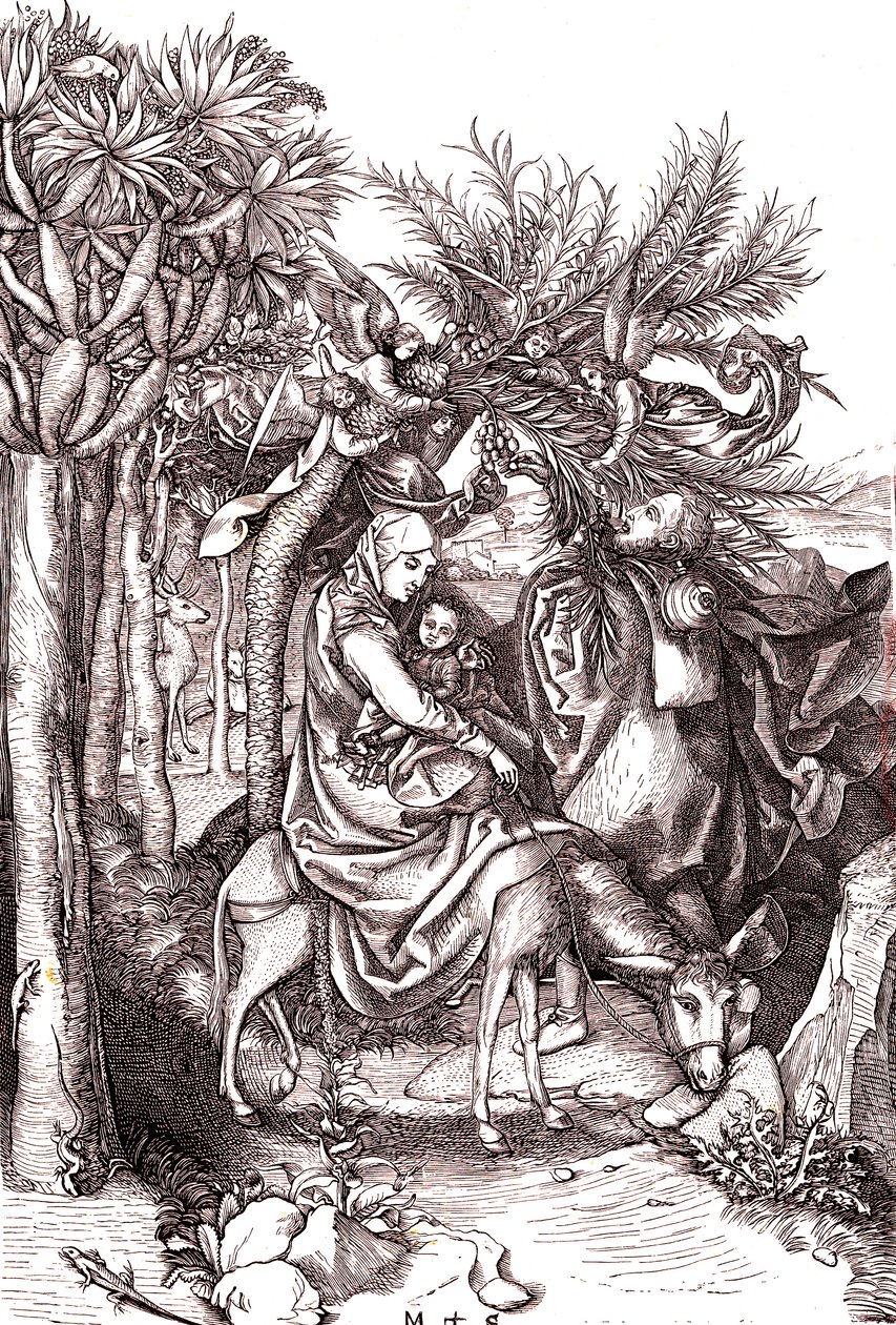 La fuga in Egitto, la Sacra Famiglia da Martin (after) Schongauer