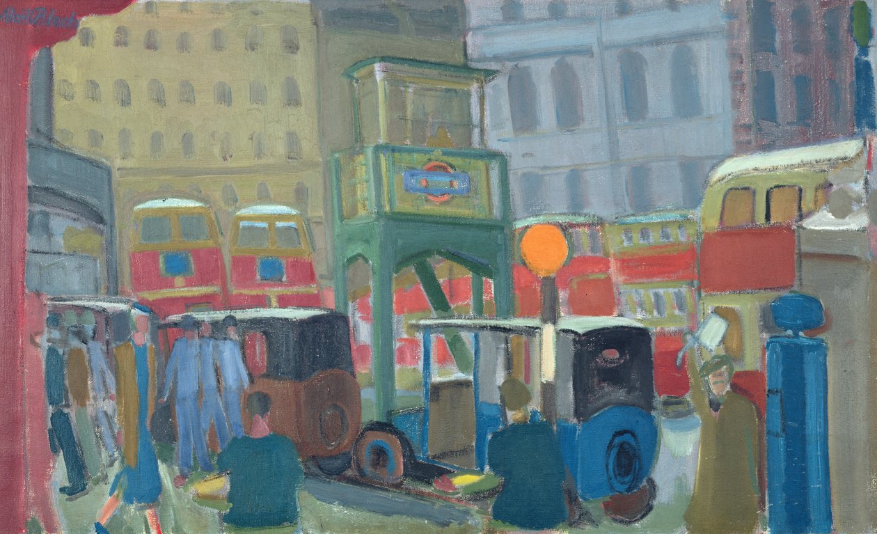 Autobus alla Victoria Station, Londra (olio su tela) da Martin Bloch