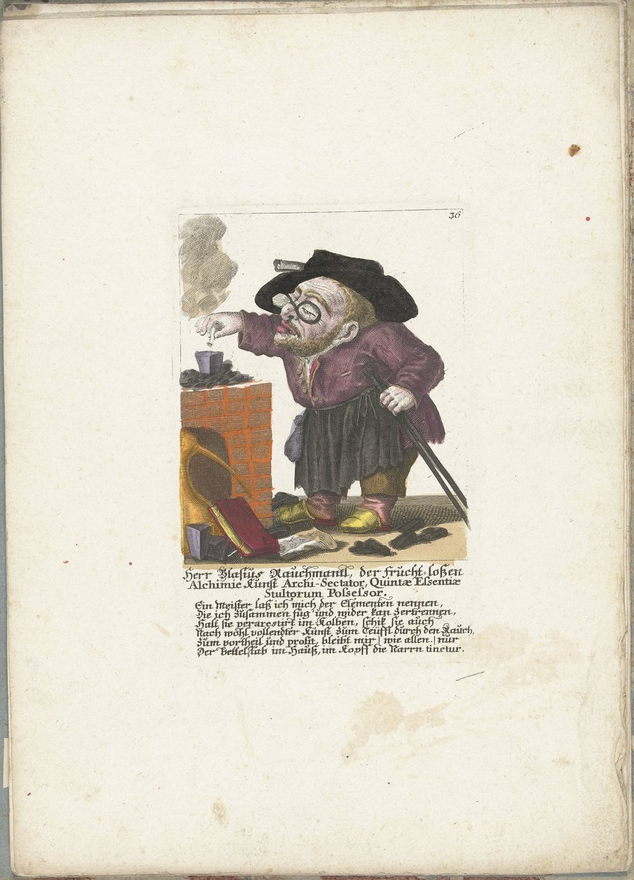 Il nano Blasius Rauchmantl come alchimista, ca. 1710 da Martin Engelbrecht (attributed to)