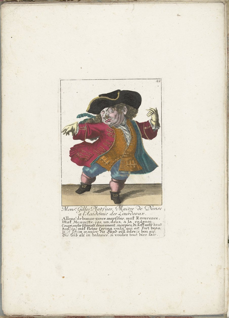 Il nano Gilles Platfues come maestro di danza francese, ca. 1710 (Il Callotto resurcitato) da Martin Engelbrecht (attributed to)