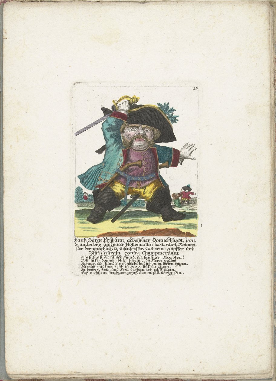 Il nano Hanß Görge Prijhann come ufficiale selvaggio, ca. 1710 da Martin Engelbrecht (attributed to)