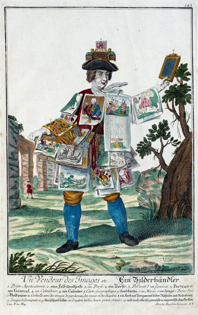 Mestiere: Un venditore di immagini (incisione di Martin Engelbrecht in 