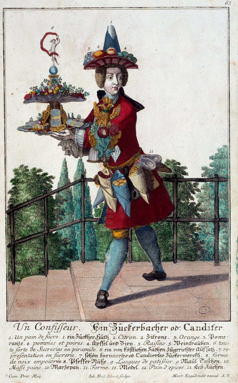 Il pasticcere: un giovane che tiene un vassoio di dolci e confetteria da Martin Engelbrecht