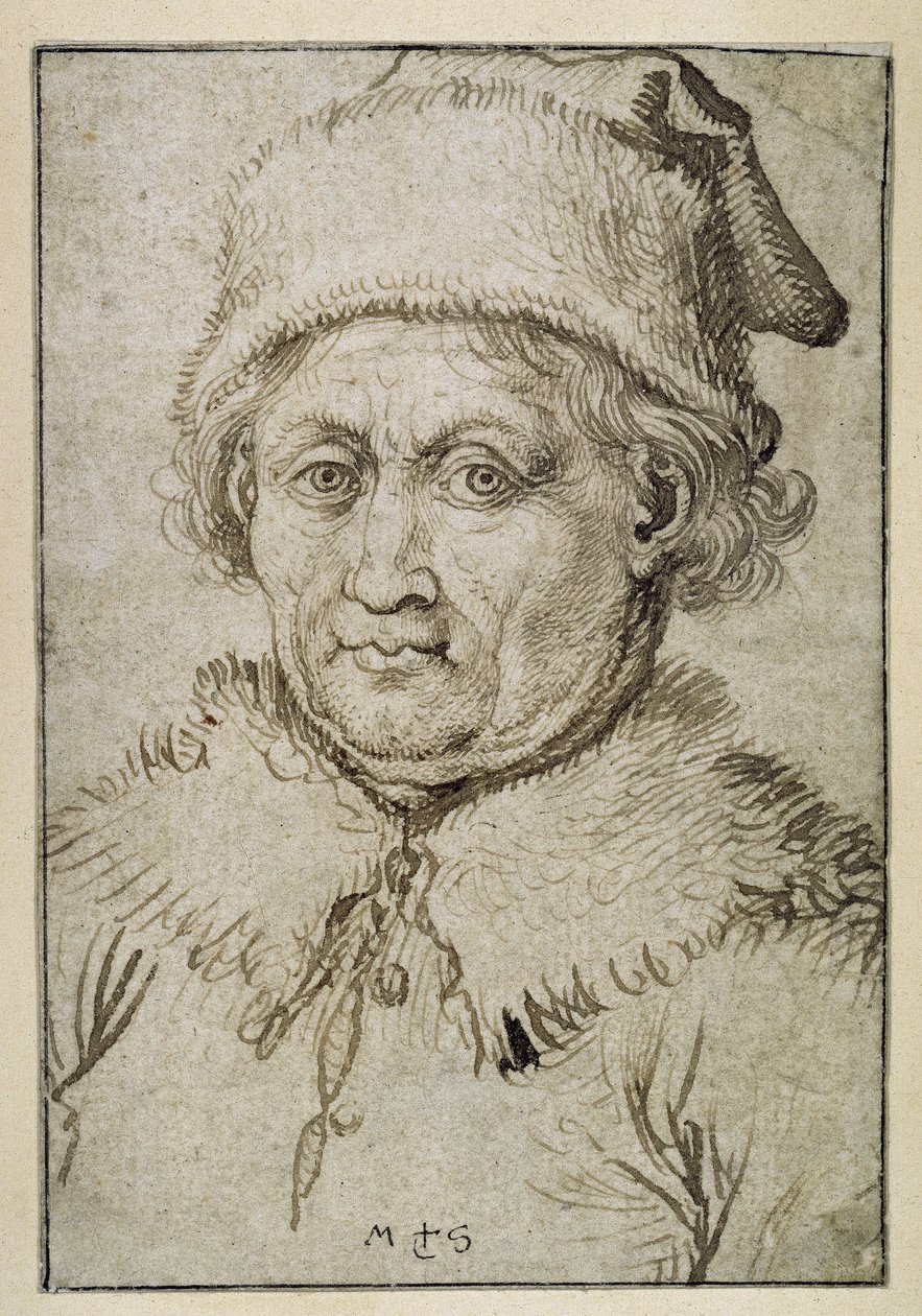 Ritratto a mezzo busto di un vecchio con colletto di pelliccia e berretto di pelliccia da Martin Schongauer