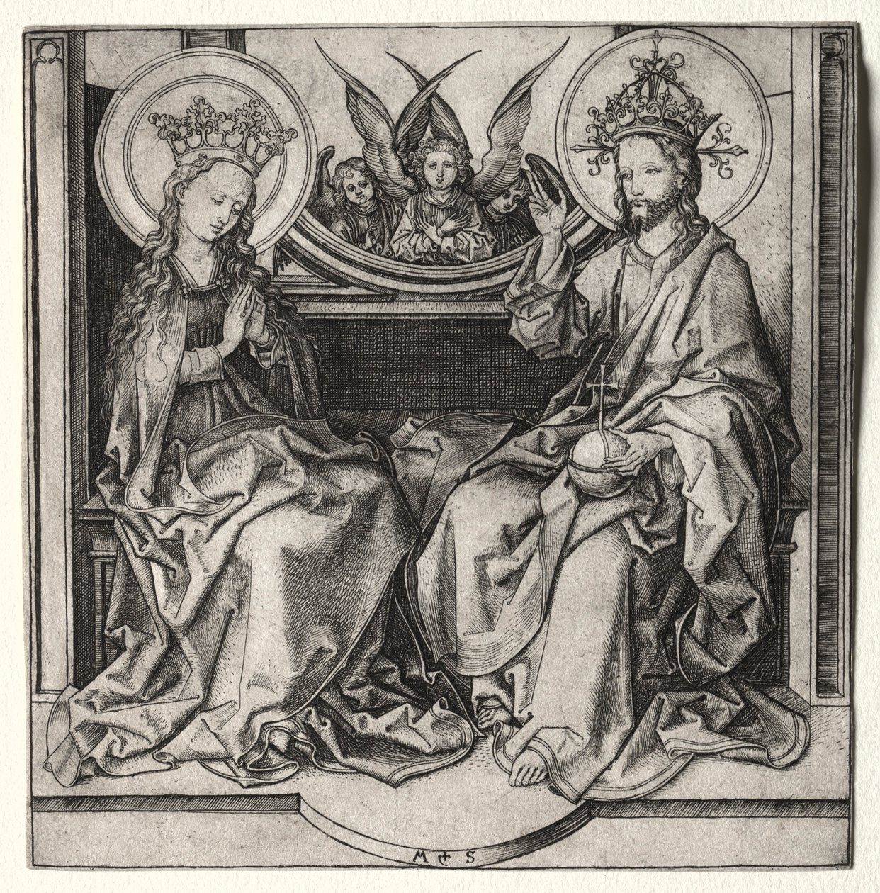 Dio Padre e la Beata Vergine in trono con angeli da Martin Schongauer